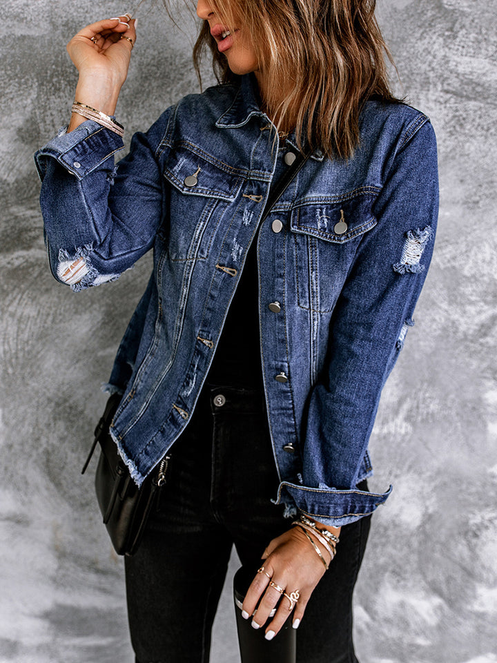 Washed Denim Women's Lapel Cardigan Jacket